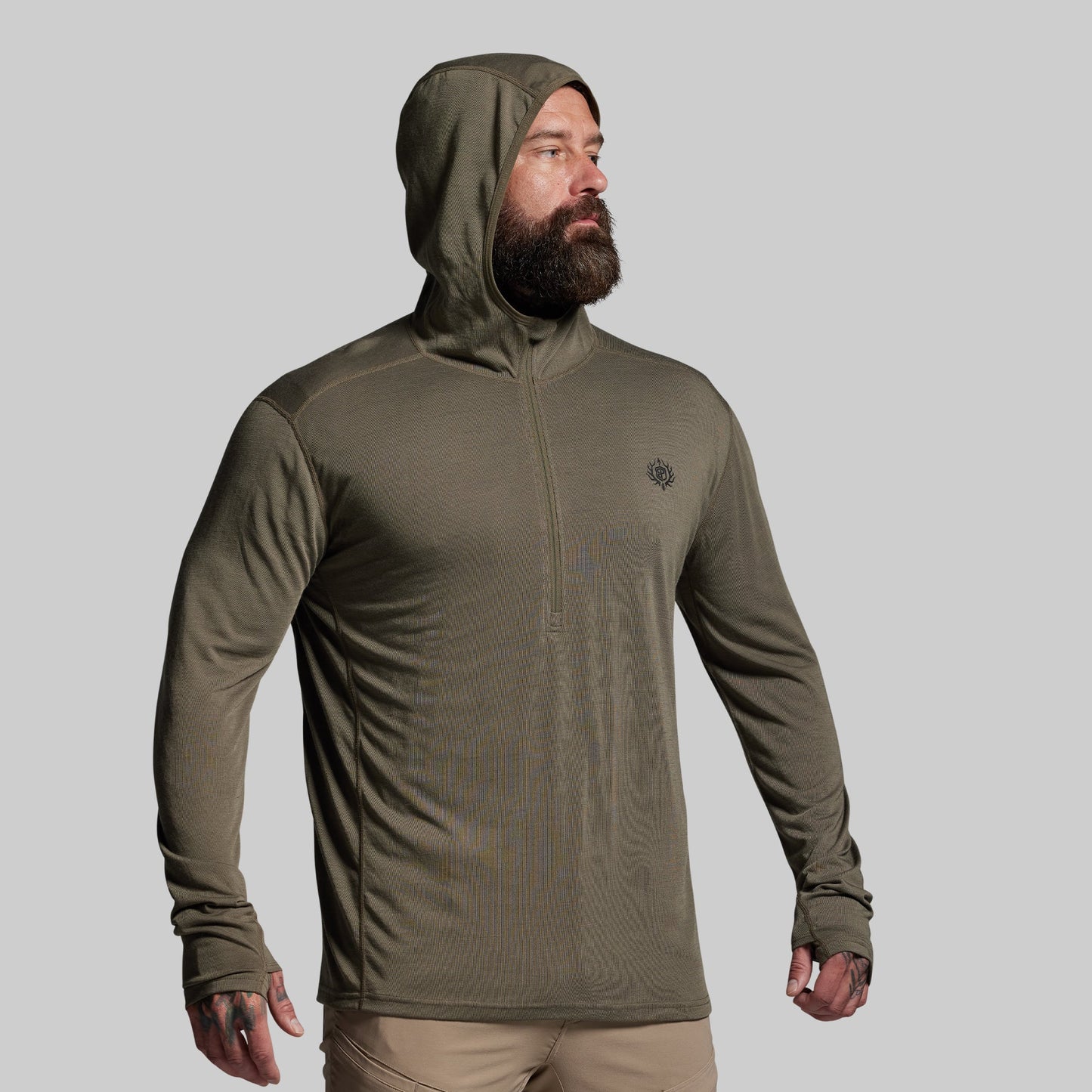 Ridgeline Merino Half Zip Hoodie 165 (OD Green)