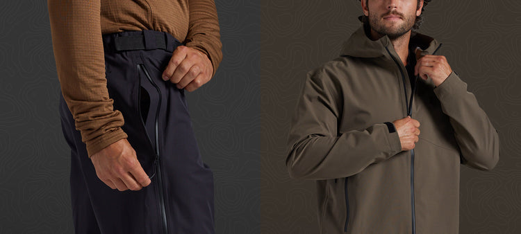 Man wearing Born Primitive shell outerwear