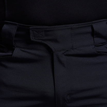 Close-up of blue pants with a focus on the waistband and pocket area.