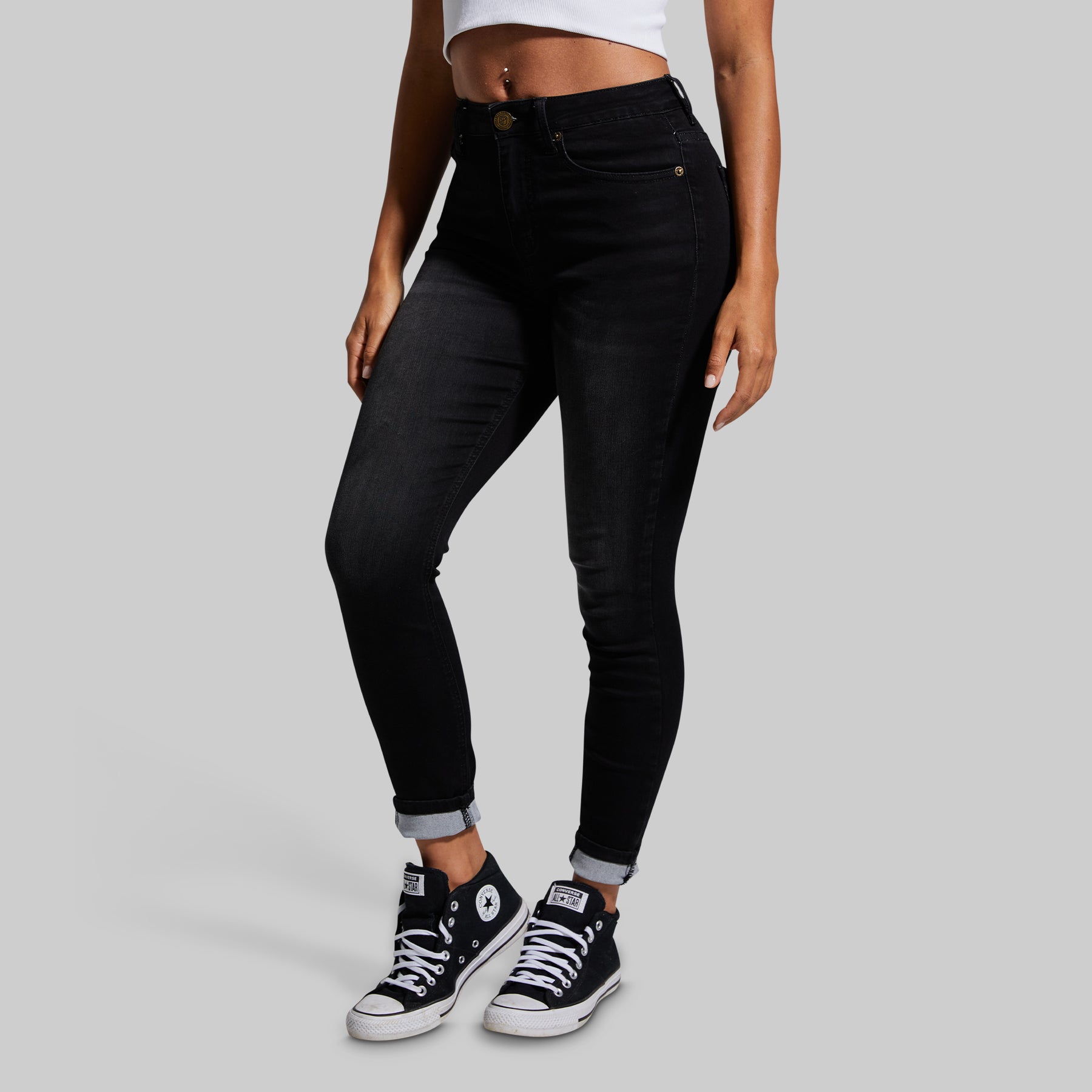 Pieces Flex high waist skinny jeans in black