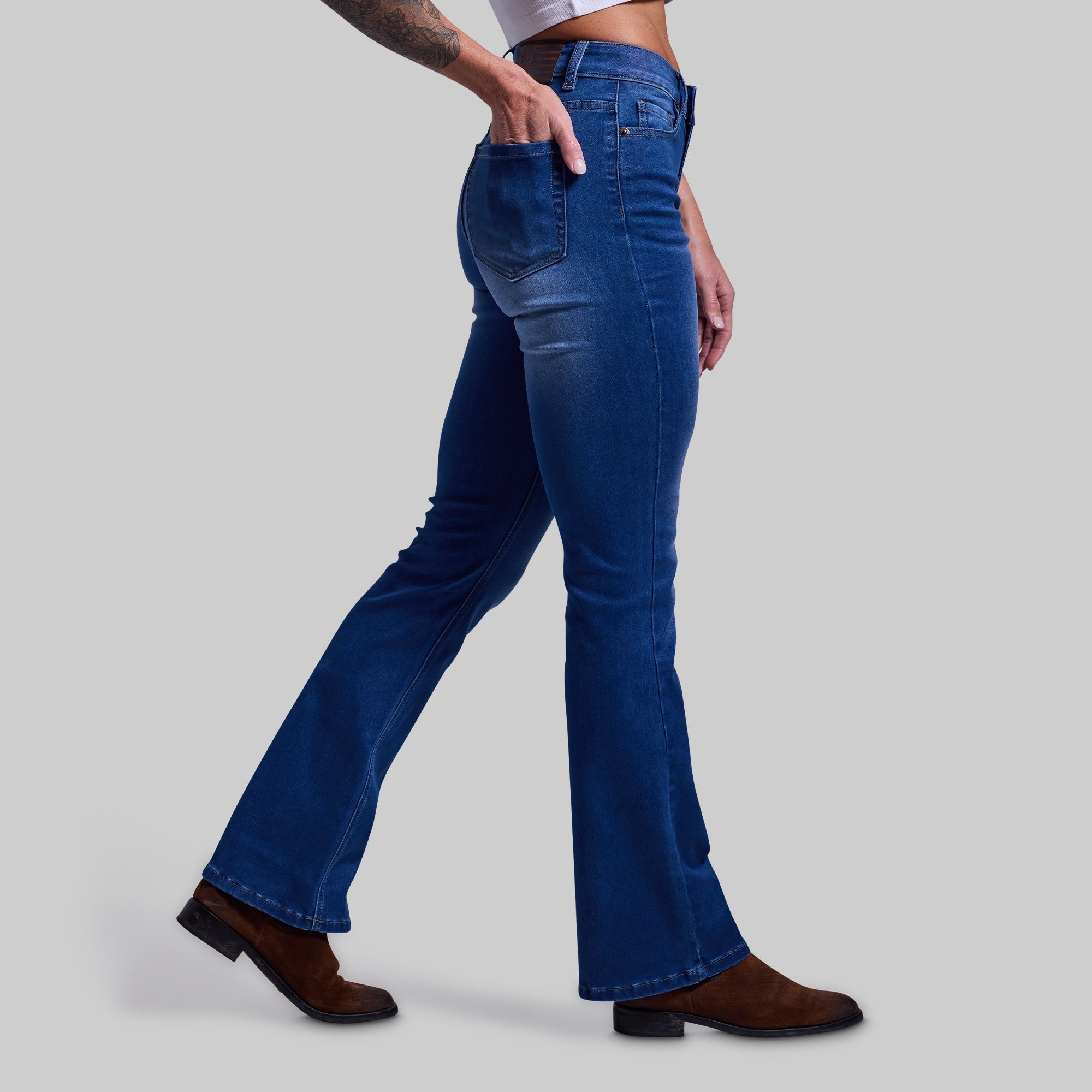 FLEX Stretchy Mid-Rise Boot Cut Jean (Mid Wash) – Born Primitive