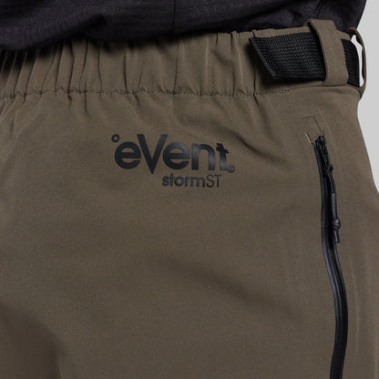 Elastic waist and eVent® stormST detail on Ranger Green Mission FLEX Rain Pant 2.0