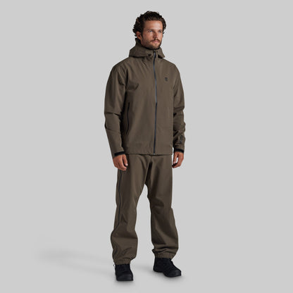Full front view of Ranger Green Mission FLEX Rain Pant 2.0 with matching rain jacket