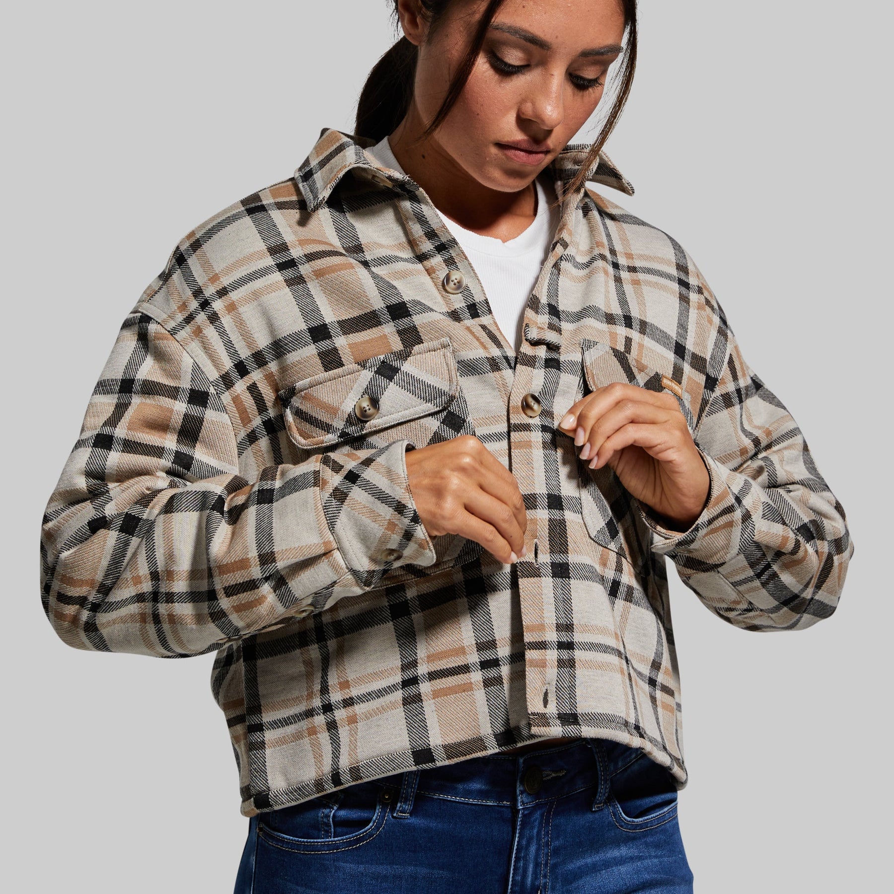 Sherpa flannel sale jacket women's