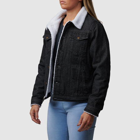 Sherpa black store denim jacket womens