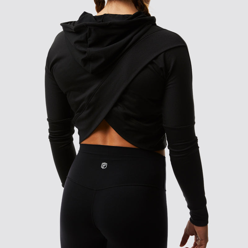 Criss Cross Crop Hoodie (Black)